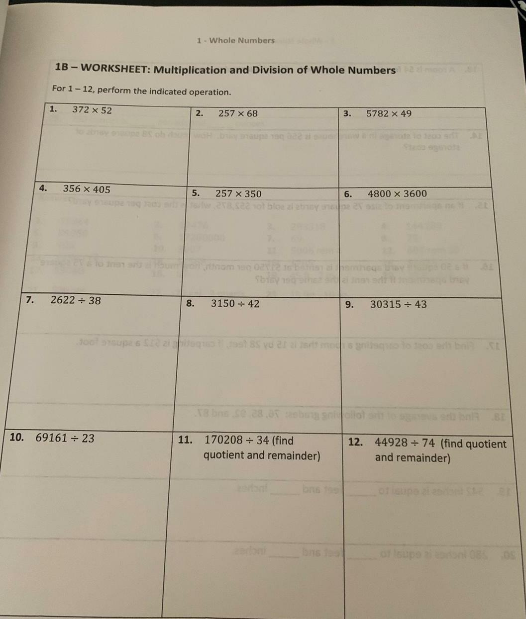 solved 1 whole numbers 1b worksheet multiplication and chegg com