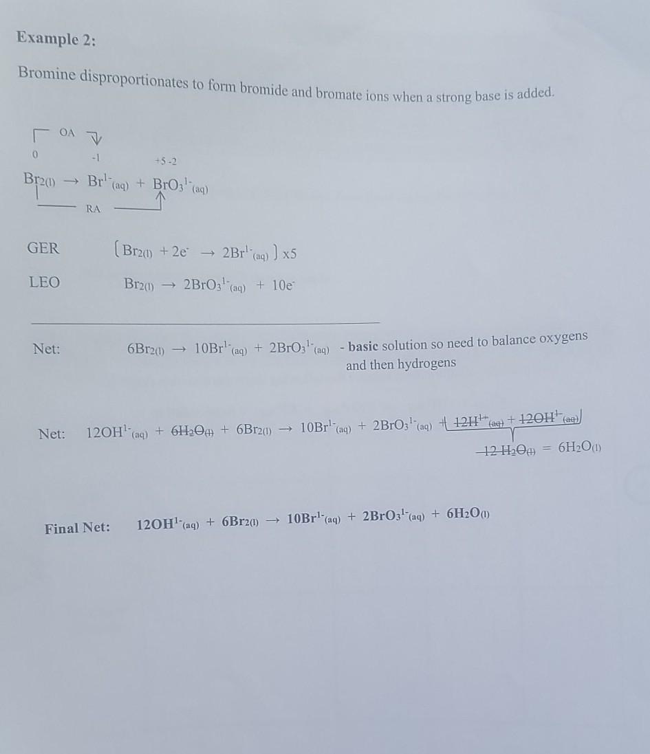 Solved Example 2 Bromine disproportionates to form bromide