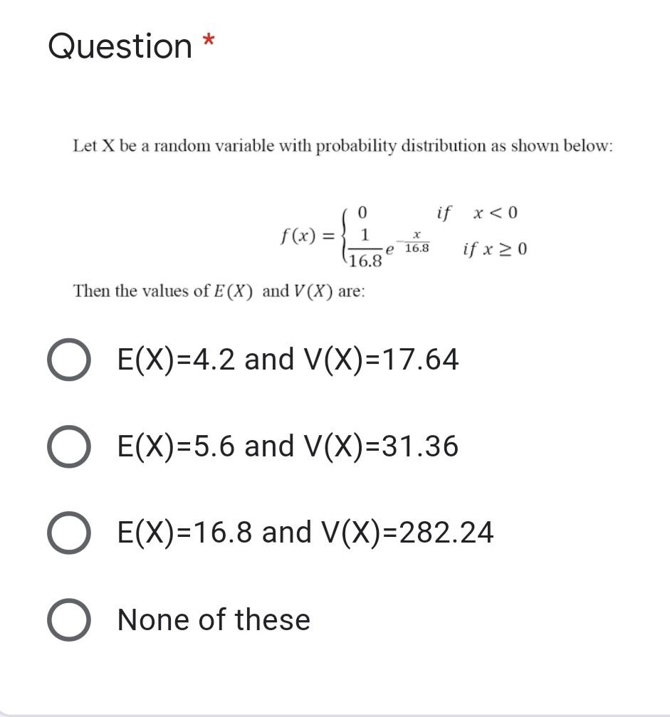 Solved Question * Let X Be A Random Variable With | Chegg.com