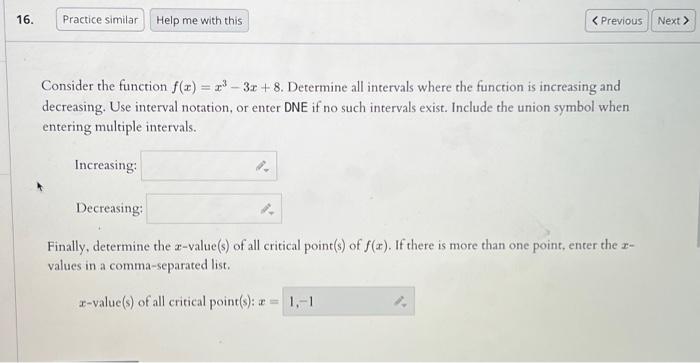 Solved Consider the function f(x)=x3−3x+8. Determine all | Chegg.com