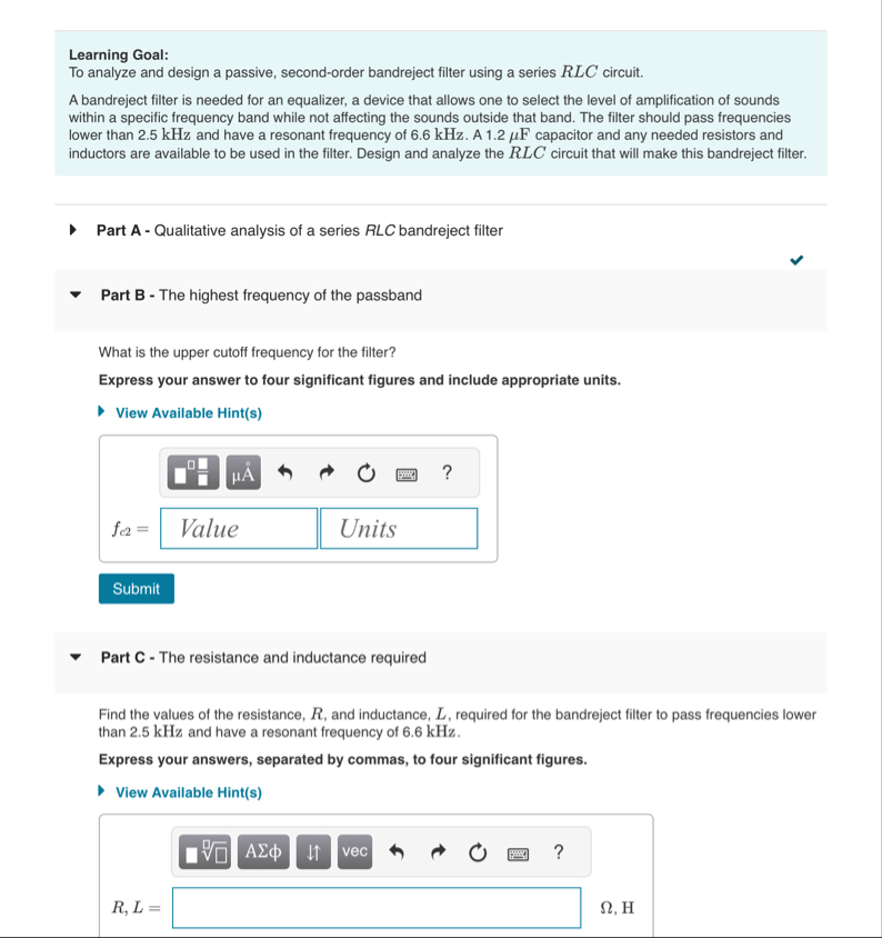 Solved Learning Goal:To analyze and design a passive, | Chegg.com
