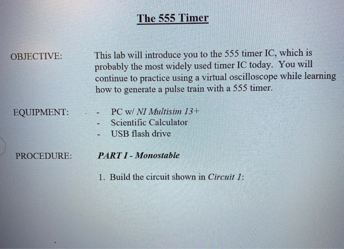 Solved Lab 555 - The 555 Timer Complete The Attached Handout | Chegg.com