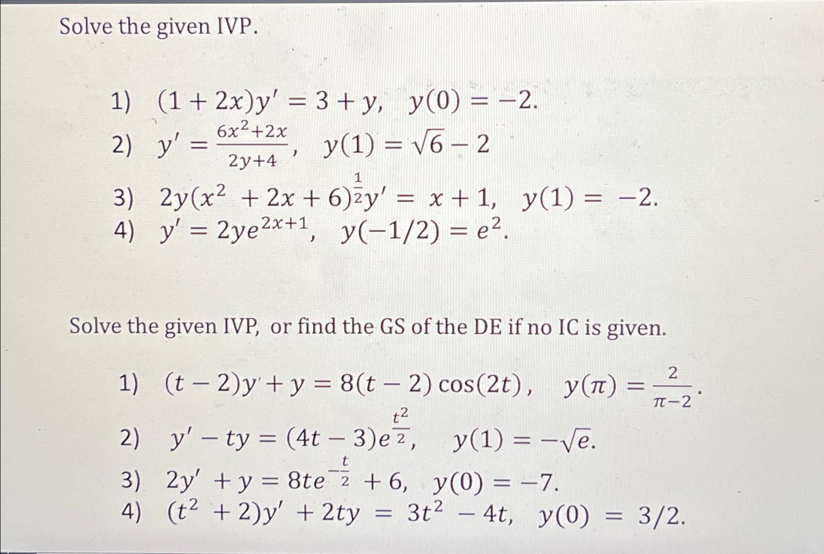 Solved Solve the given | Chegg.com