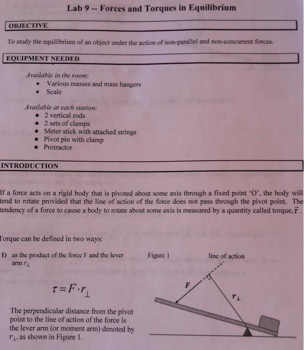 Solved Lab 9 Forces and Torques in Equilibrium OBJECTIVE To