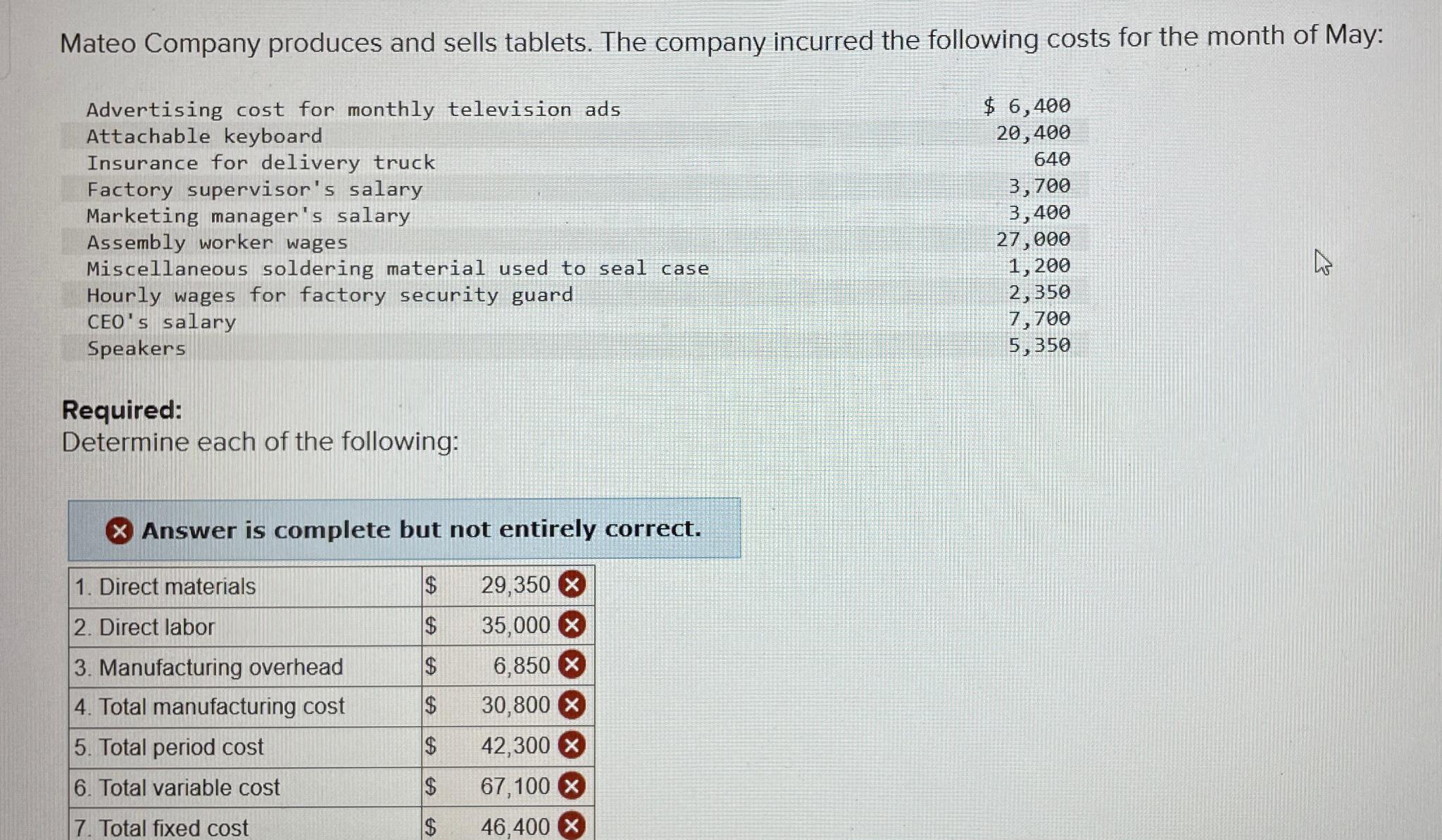 Solved Mateo Company produces and sells tablets. The company