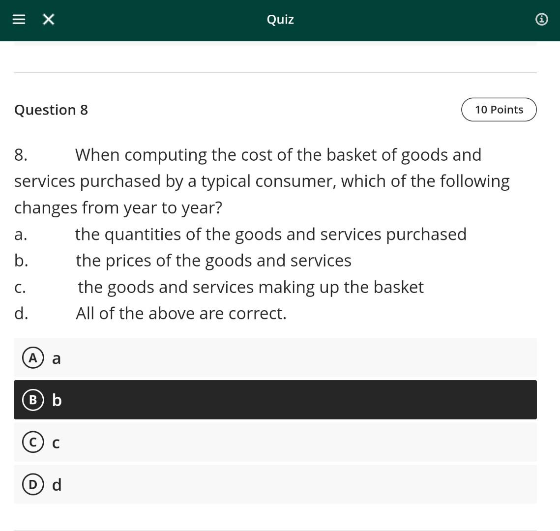 Solved 8. When computing the cost of the basket of goods and