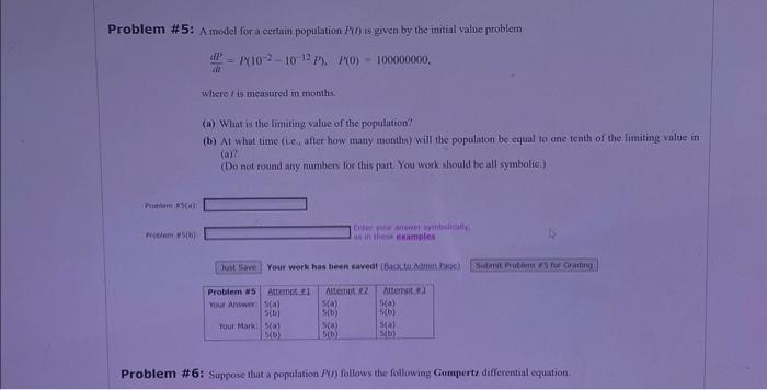 Solved Problem \#5: A model for a certuin population P(n is | Chegg.com