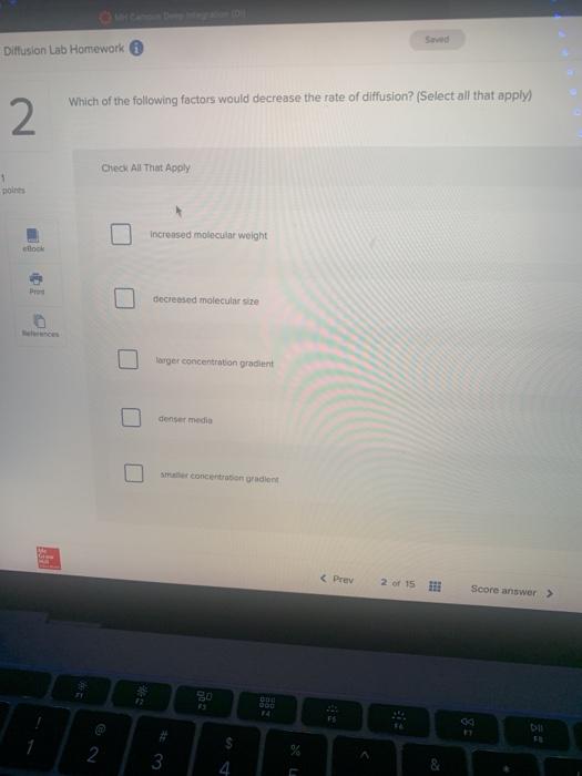 Solved Diflusion Lab Homework Which of the following factors