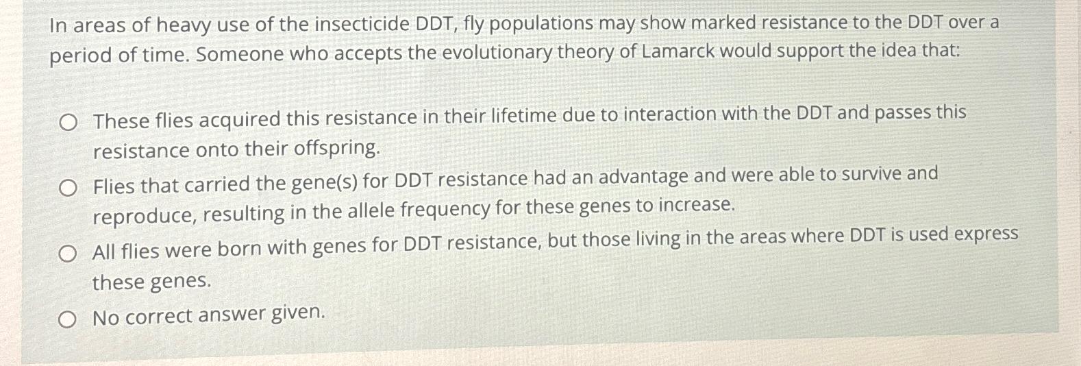Solved In areas of heavy use of the insecticide DDT, ﻿fly | Chegg.com