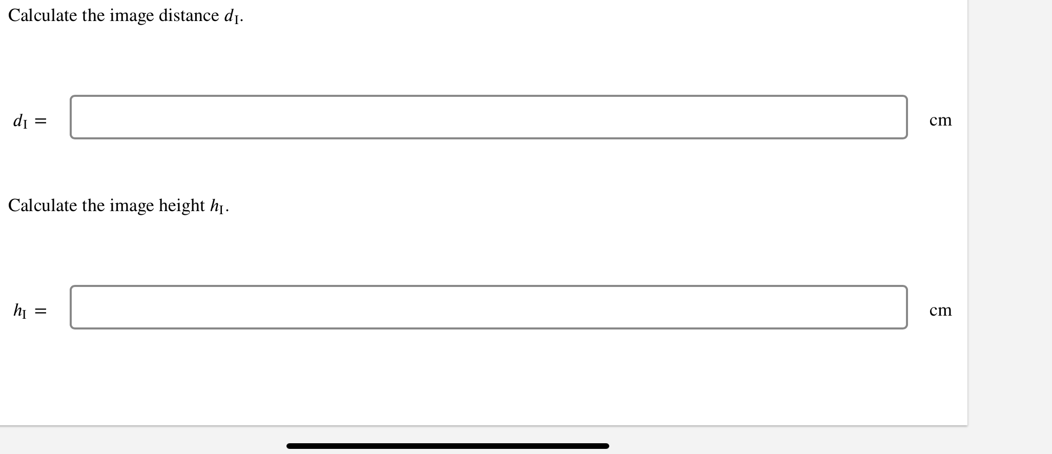 Solved Calculate the image distance dI.dI=cmCalculate the | Chegg.com