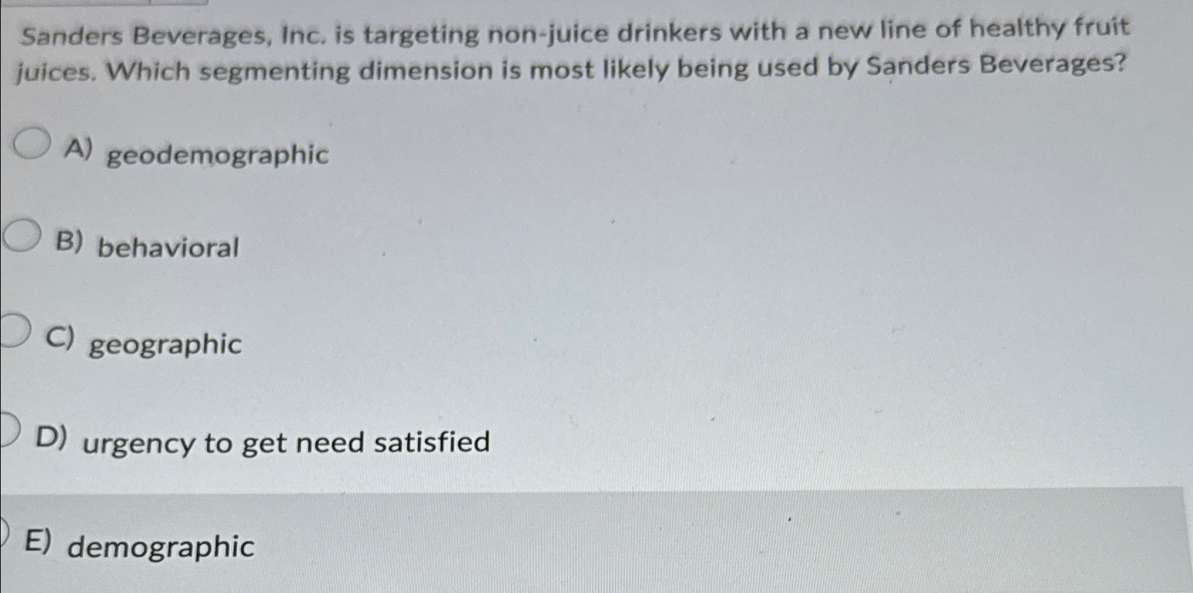 Solved Sanders Beverages, Inc. is targeting nonjuice