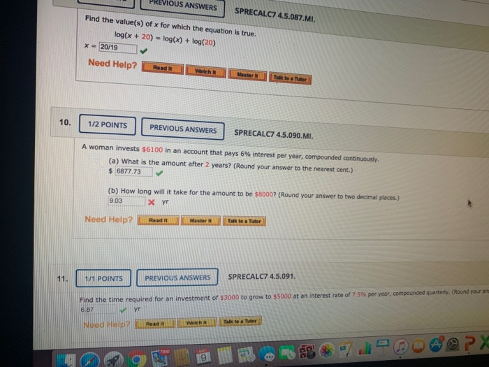 Solved PREVIOUS ANSWERS SPRECALC7 4.5.087.MI. Find the | Chegg.com