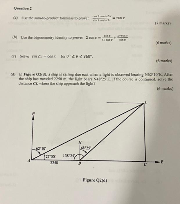 Solved Question 2 (a) Use the sum-to-product formulas to | Chegg.com