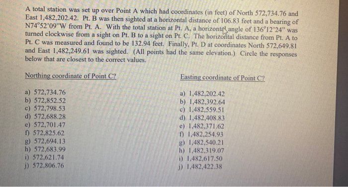 Solved A total station was set up over Point A which had | Chegg.com