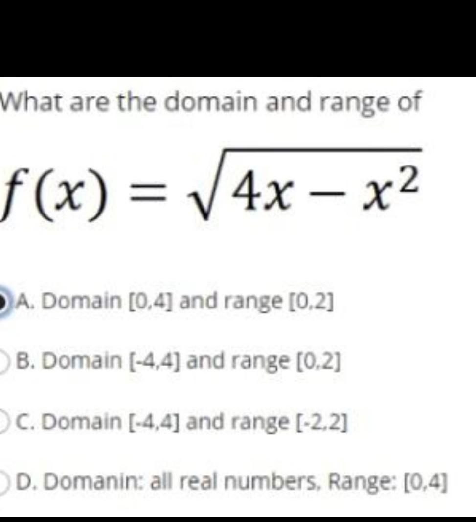 find the domain and range of f(x) = x2 - 4