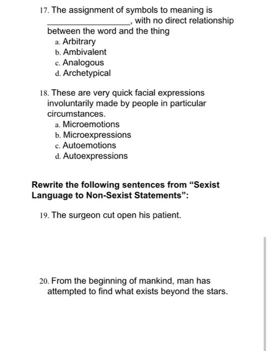 17 The Assignment Of Symbols To Meaning Is Wit Chegg Com