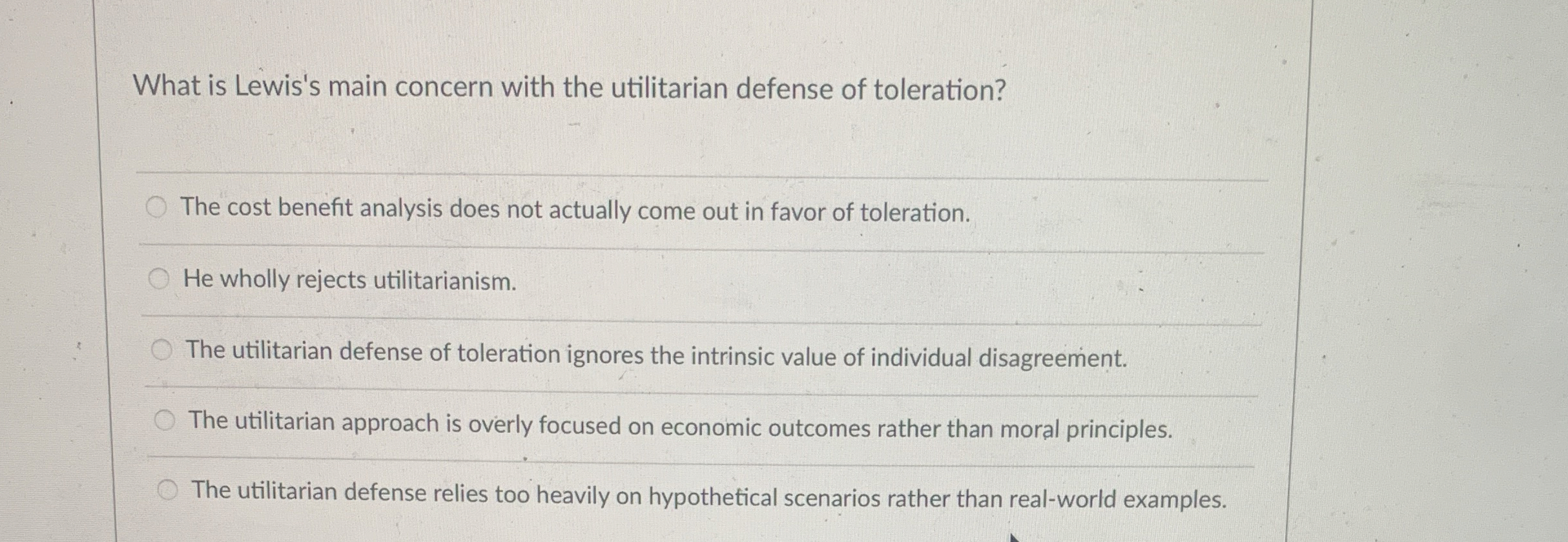 Solved What is Lewis's main concern with the utilitarian | Chegg.com