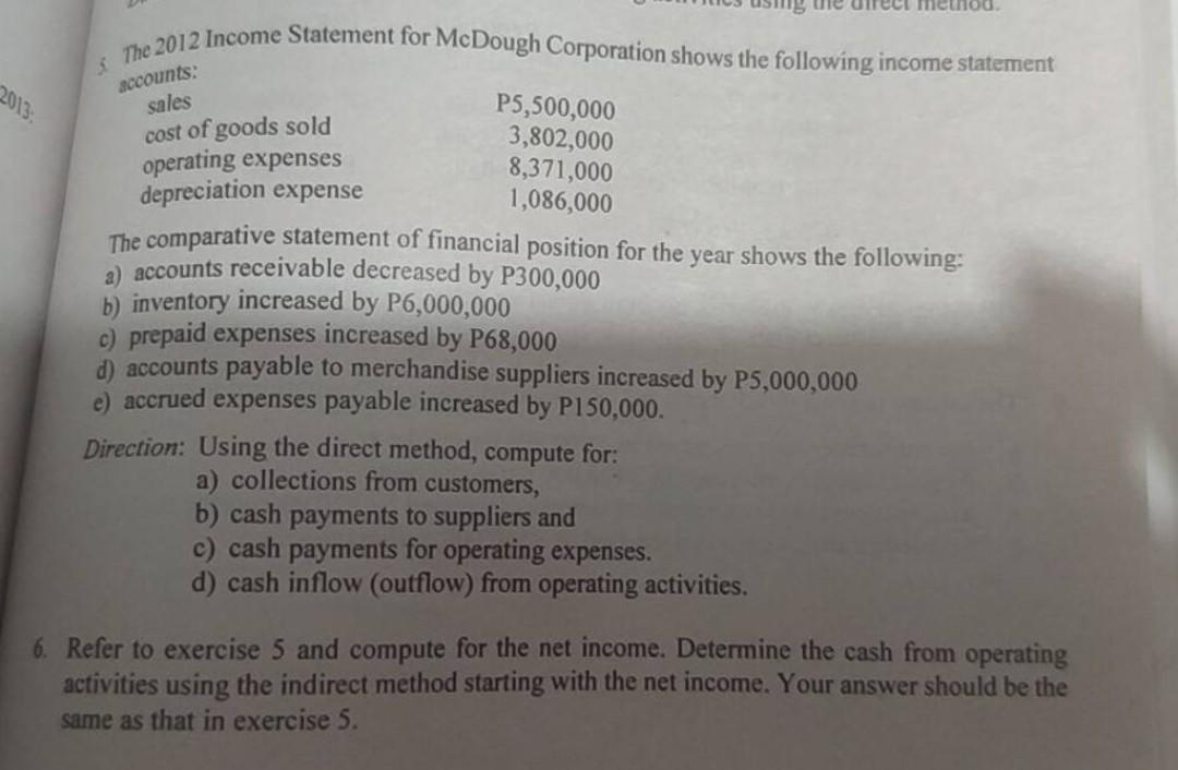 Solved 2012 Income Statement for McDough Corporation shows | Chegg.com