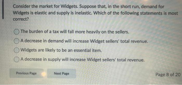 Solved Consider The Market For Widgets. Suppose That, In The | Chegg.com