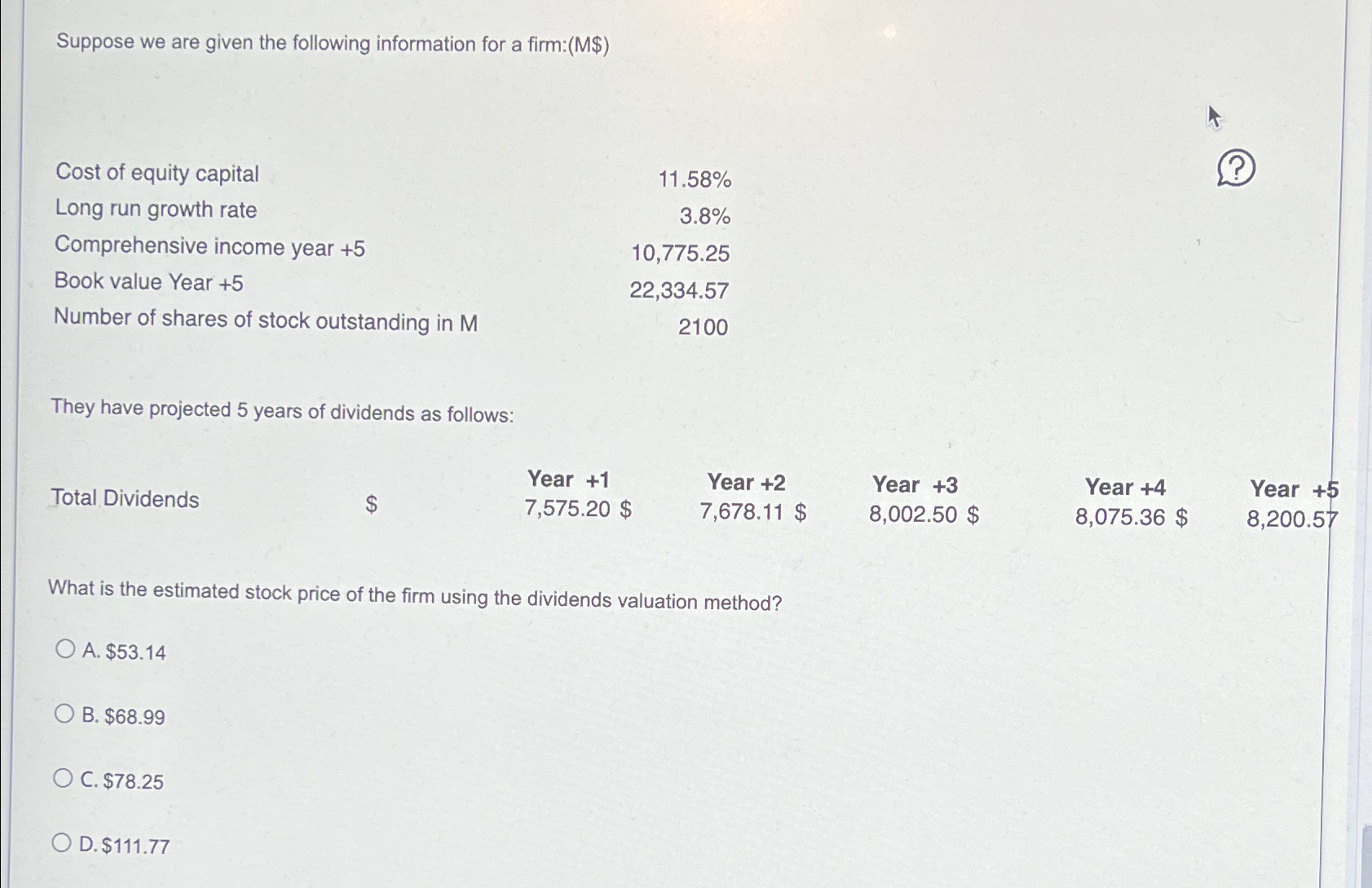 Solved Suppose we are given the following information for a | Chegg.com