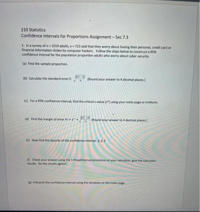 Solved 210 Statistics Confidence intervals for Proportions | Chegg.com