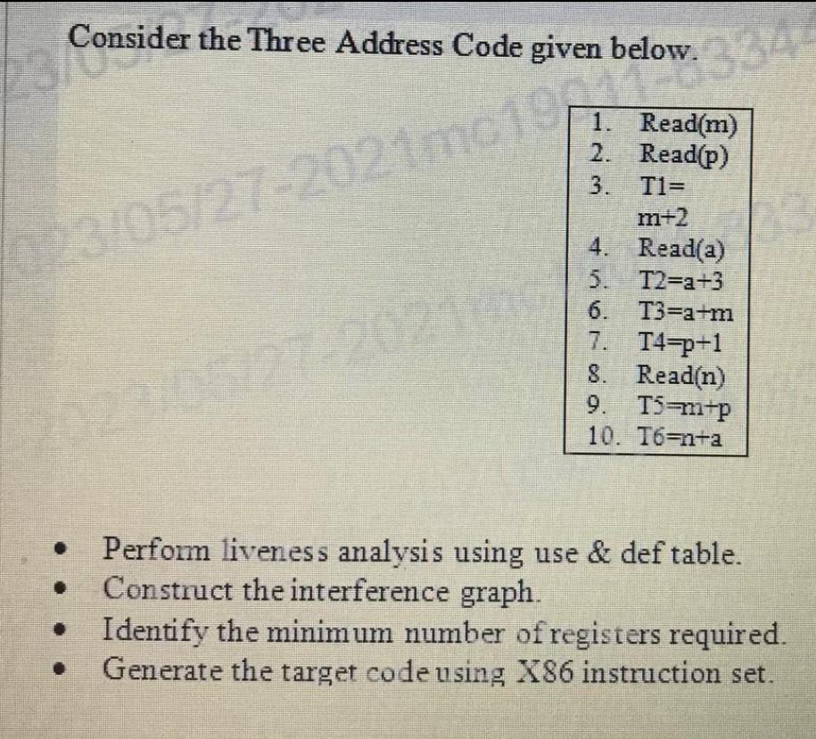 Solved Consider the Three Address Code given below. - | Chegg.com