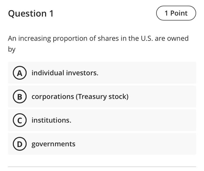 Solved Question 1 1 Point An increasing proportion of shares | Chegg.com