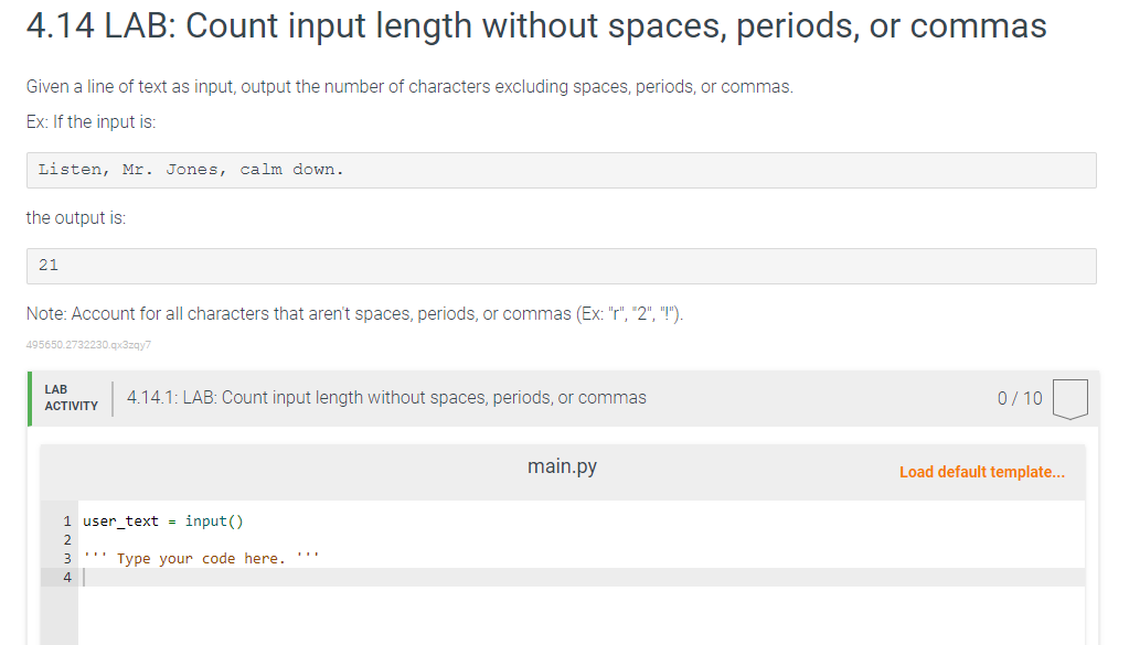 Solved 4.14 LAB: Count input length without spaces, periods, | Chegg.com