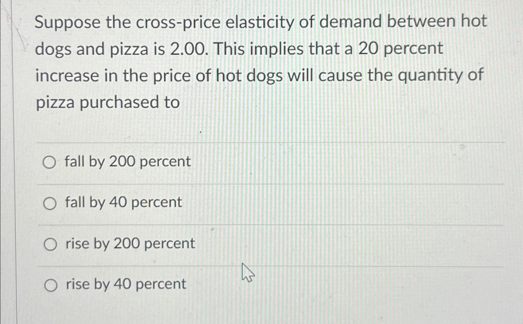 Solved Suppose The Cross-price Elasticity Of Demand Between | Chegg.com