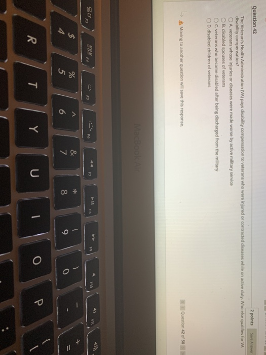 Solved Question 42 2 points Save Answer The Veteran's Health | Chegg.com