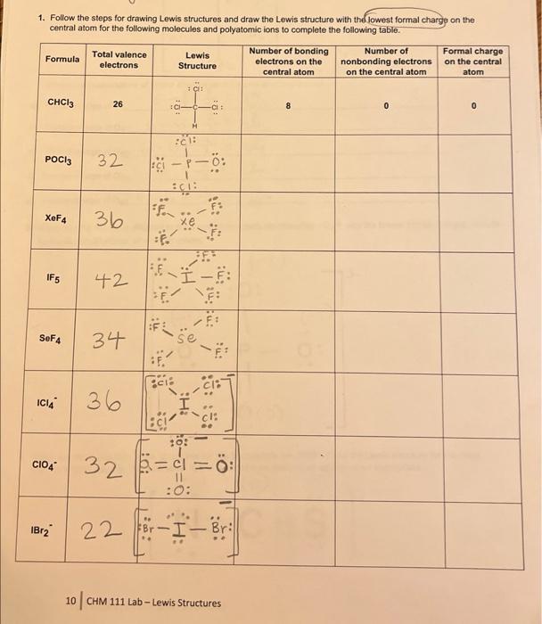 Solved 1. Follow the steps for drawing Lewis structures and