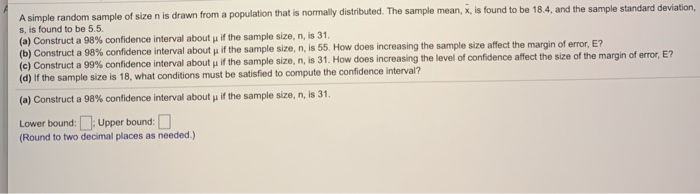 Solved A simple random sample of size n is drawn from a | Chegg.com