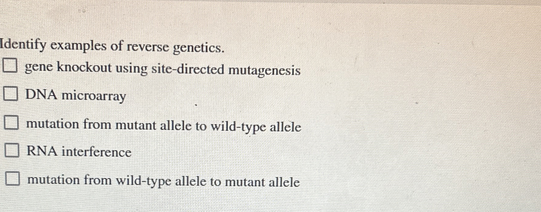 Solved Identify examples of reverse knockout