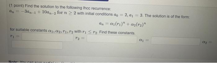 Solved (1 point) Find the solution to the following Ihcc | Chegg.com