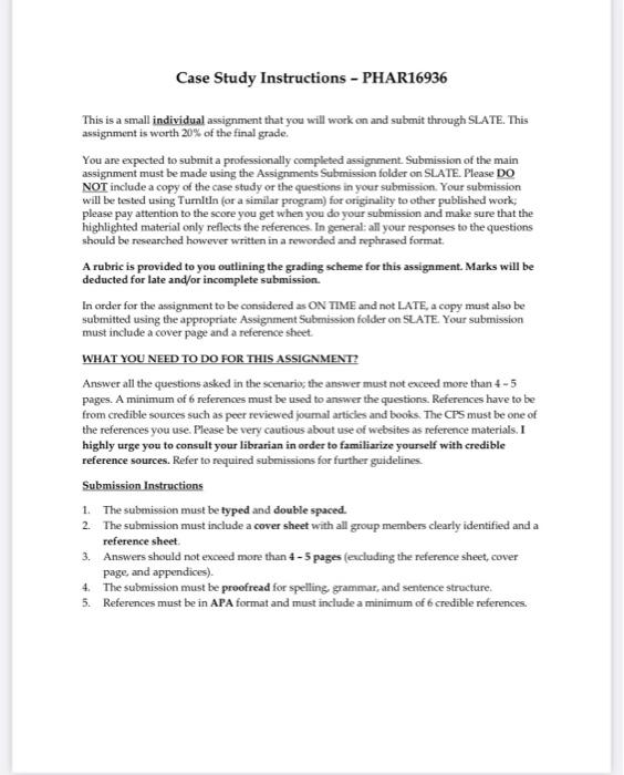 Solved Case Study Instructions - PHAR16936 This is a small | Chegg.com