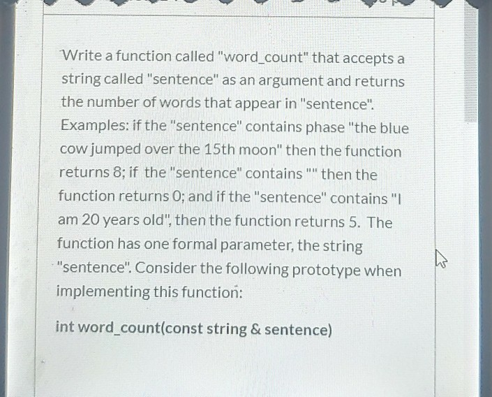 Solved Write a function called "word_count" that accepts a | Chegg.com