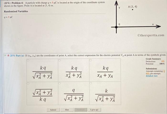 Solved (11%) Problem 4: A particle with charge q = 3 C is | Chegg.com