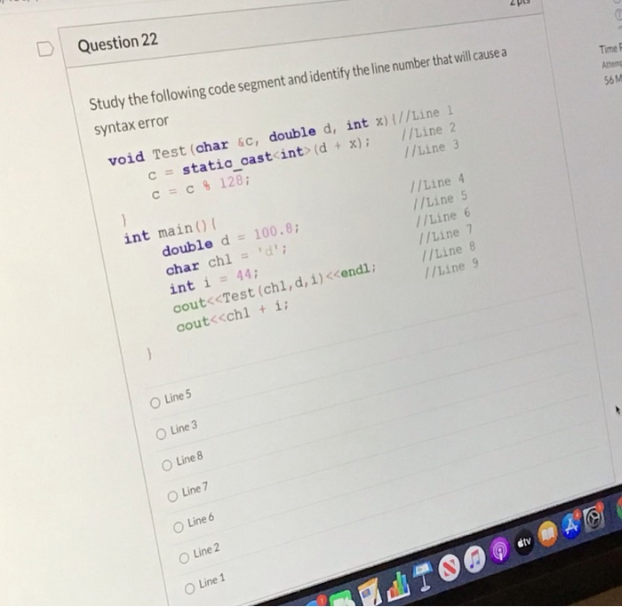 Solved Question 22 Time Ae 56M Study the following code | Chegg.com