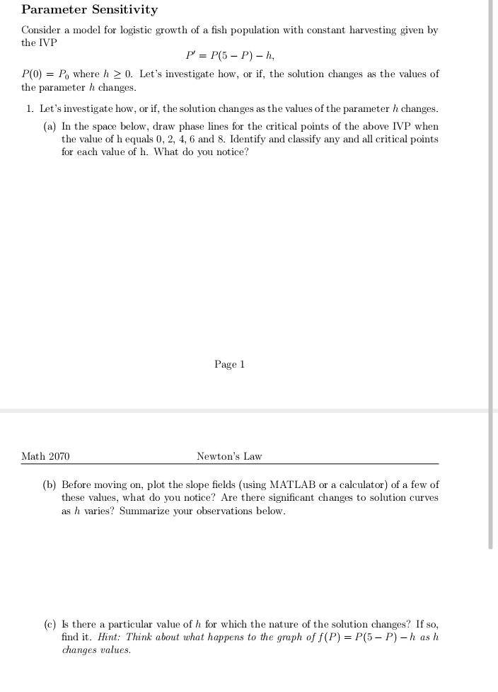 Solved Parameter Sensitivity Consider A Model For Logistic Chegg Com