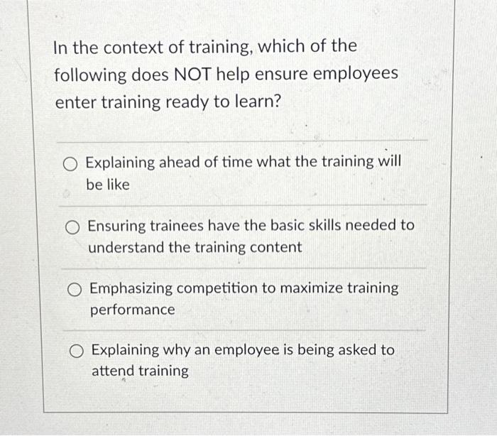 Solved In the context of training, which of the following | Chegg.com