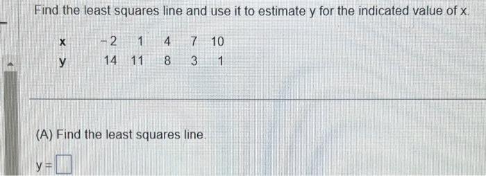 Solved Find the least squares line and use it to estimate y | Chegg.com