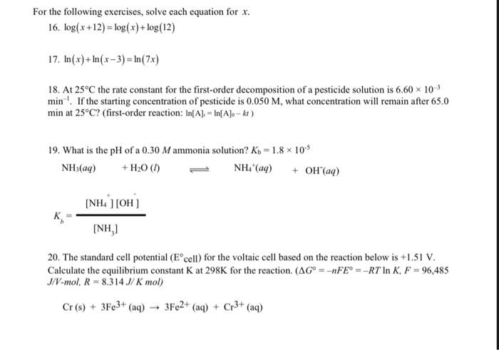 Solved For the following exercises, solve each equation for | Chegg.com