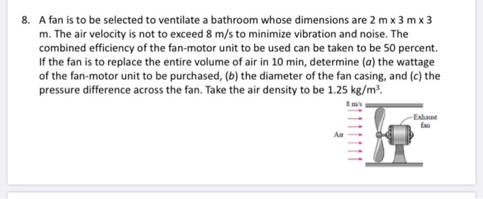 Solved 8. A fan is to be selected to ventilate a bathroom | Chegg.com