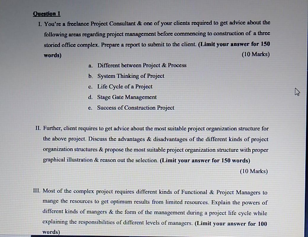 Solved Question 1 1. You're a freelance Project Consultant & | Chegg.com