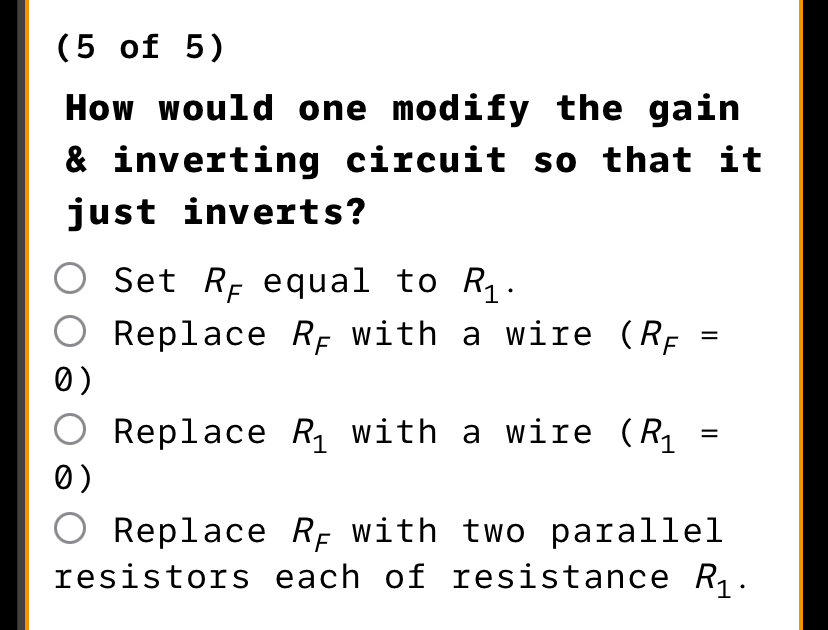 Solved ( 5 ﻿of 5 )How would one modify the gain & inverting