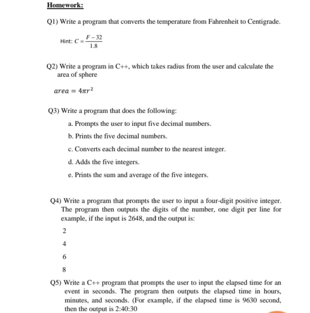 Solved Homework: Q1) Write a program that converts the | Chegg.com