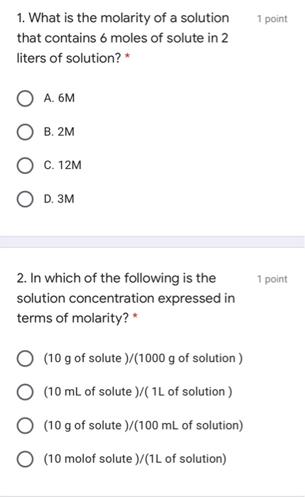 Solved 6) Calculate the molarity of a 1L solution that