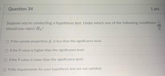 Solved Question 34 1 pts Suppose you're conducting a | Chegg.com