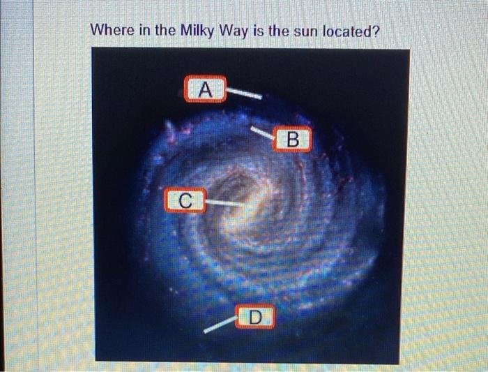 Solved Where in the Milky Way is the sun located? A B C D | Chegg.com