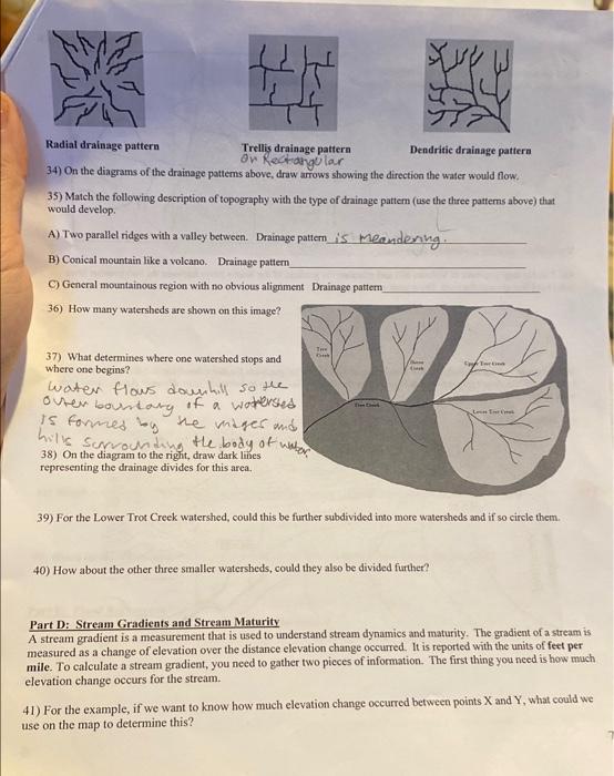 Solved 포로 الرا كرد Radial drainage pattern Trellis drainage